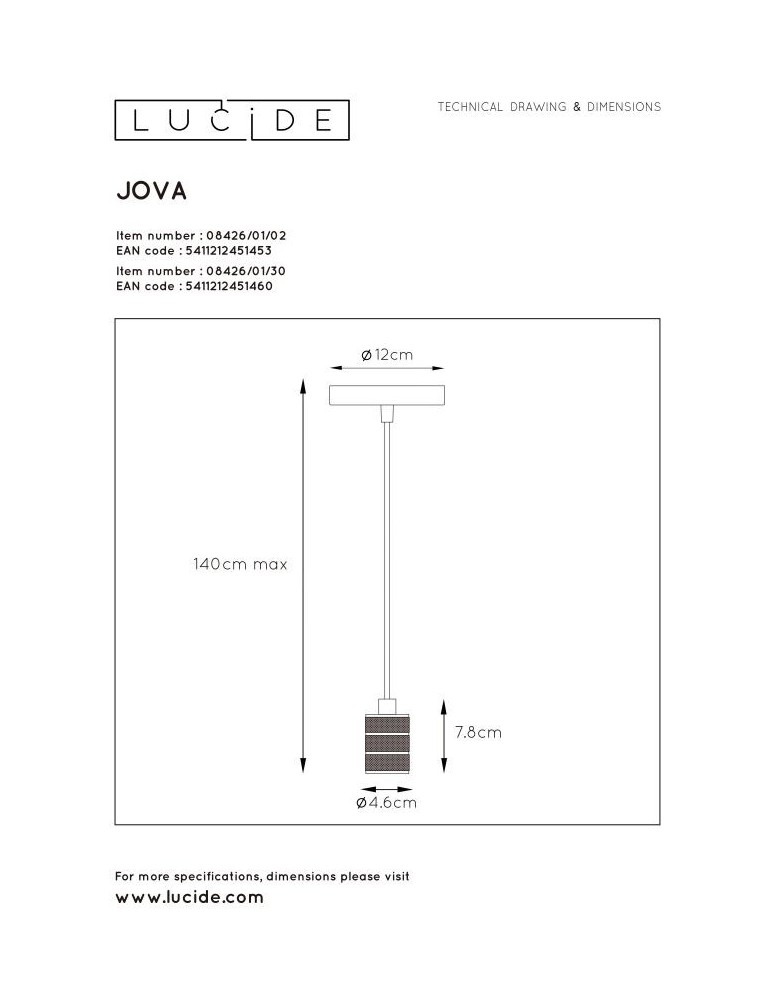 Lucide JOVA Wisząca Czarny 1xE27 Styl Klasyczny 08426/01/30