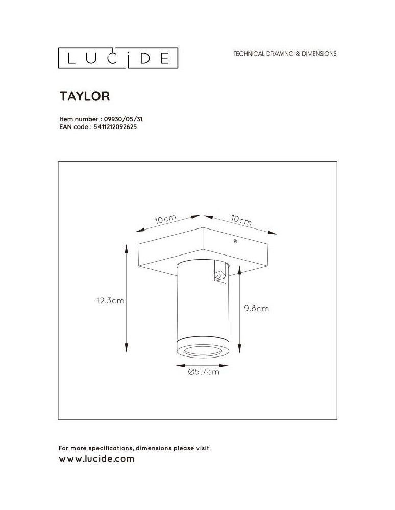 Lucide TAYLOR Reflektor Sufitowy Biały 1xGU10 IP44 09930/05/31