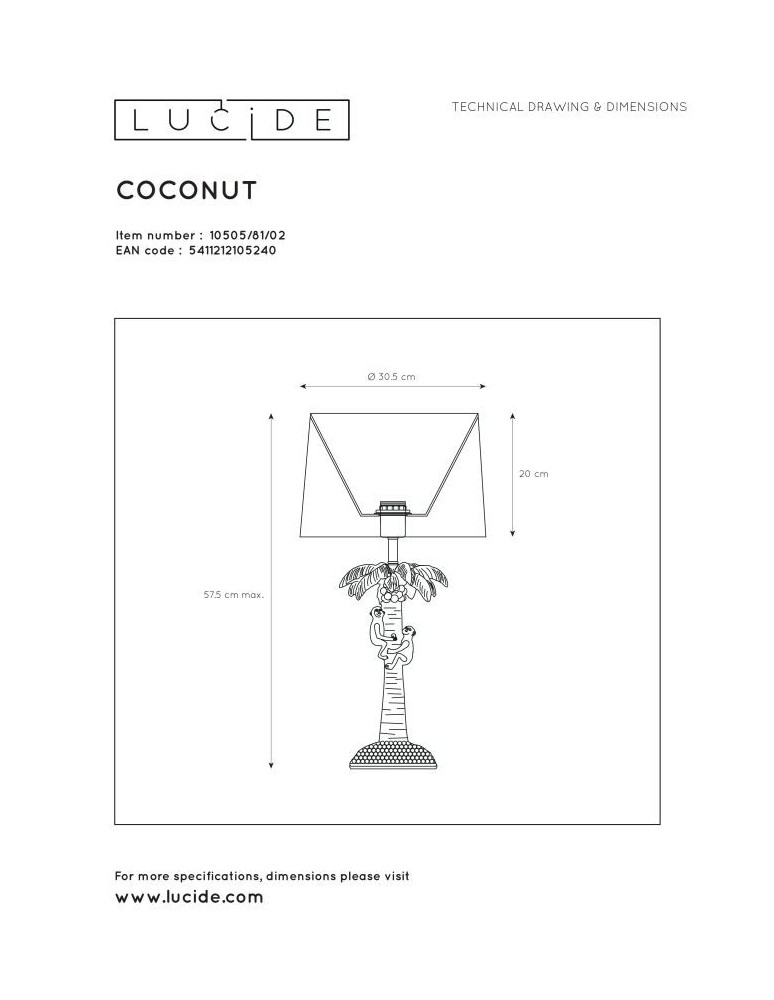 Lucide EXTRAVAGANZA COCONUT Stołowa Złoty Matowy/Mosiądz 1xE27 Styl Retro 10505/81/02