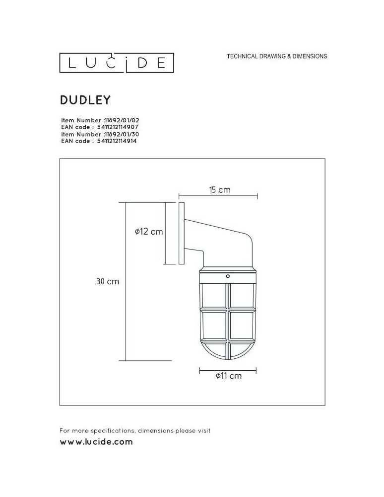 Lucide DUDLEY Ścienna Złoty Matowy/Mosiądz 1xE27 Styl Retro IP65 11892/01/02