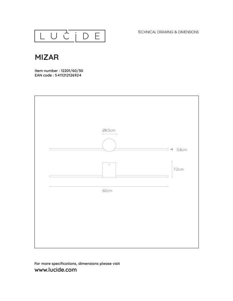 Lucide MIZAR Ścienna Czarny 1xLED Styl Nowoczesny IP44 12201/60/30