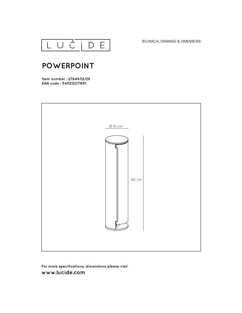 Lucide POWERPOINT Słupek Ogrodowy z Zasilaniem Antracytowy 0x Styl Nowoczesny IP44 27849/12/29