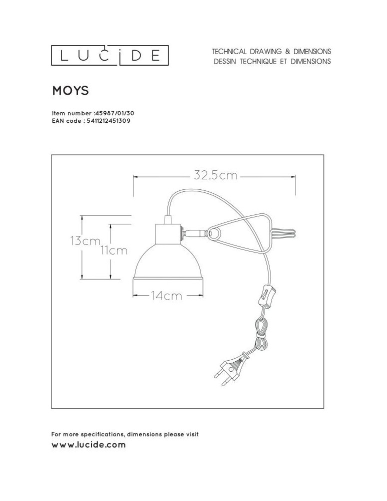 Lucide MOYS Biurkowa z Uchwytem Czarny 1xE27 Styl Retro 45987/01/30