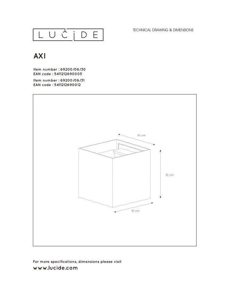 Lucide AXI Ścienna Kierunkowa Biały 1xLED Styl Nowoczesny IP54 69200/06/31