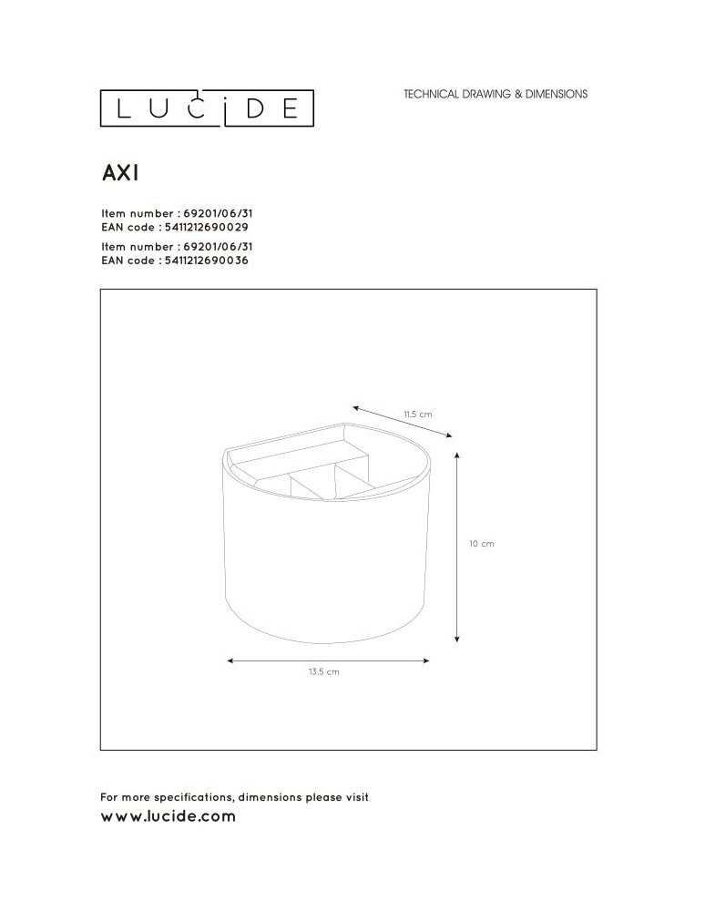 Lucide AXI Ścienna Kierunkowa Czarny 1xLED Styl Nowoczesny IP54 69201/06/30