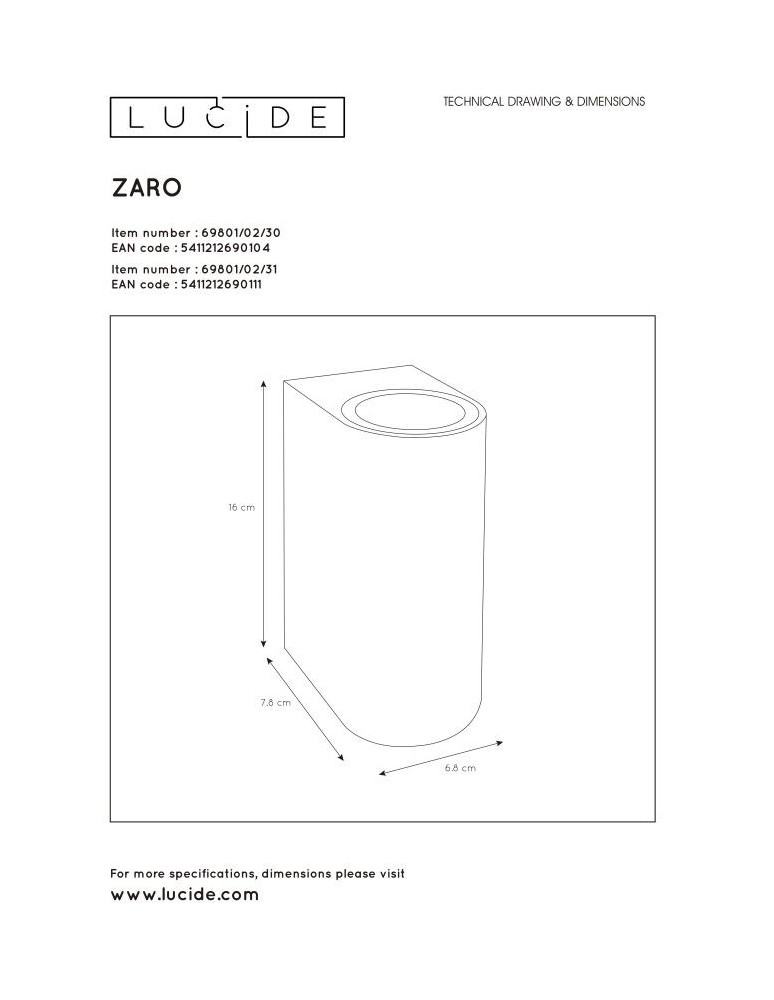 Lucide ZARO Ścienna Kierunkowa Czarny 2xGU10 Styl Nowoczesny IP44 69801/02/30