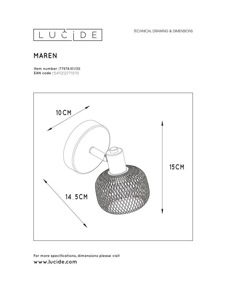 Lucide MAREN Ścienna Kierunkowa Czarny 1xE14 Styl Retro 77978/01/30
