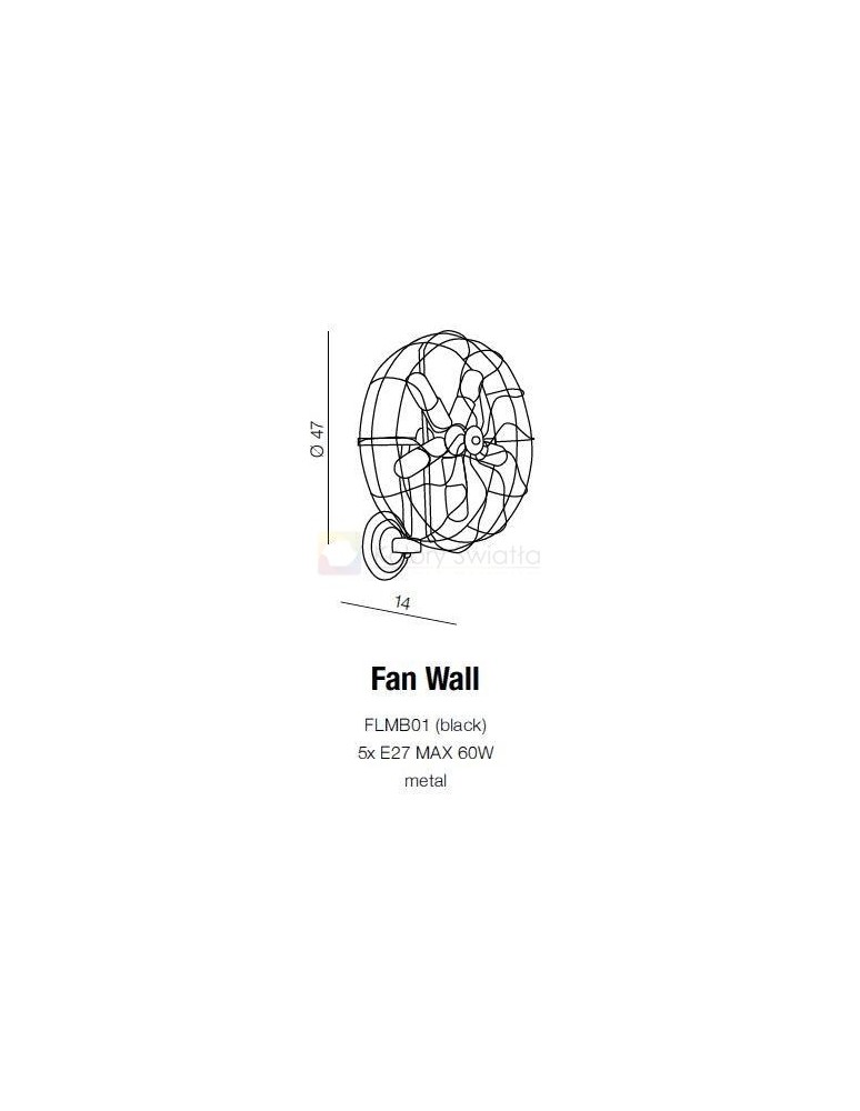 Kinkiety loftowe - industrialne - Azzardo FAN WALL 5xE27 Ścienna Czarny AZ1349 - product kolory-swiatla.pl 2