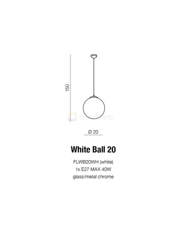Azzardo WHITE BALL 20 1xE27 Wisząca Biały AZ1325 - produkt 2