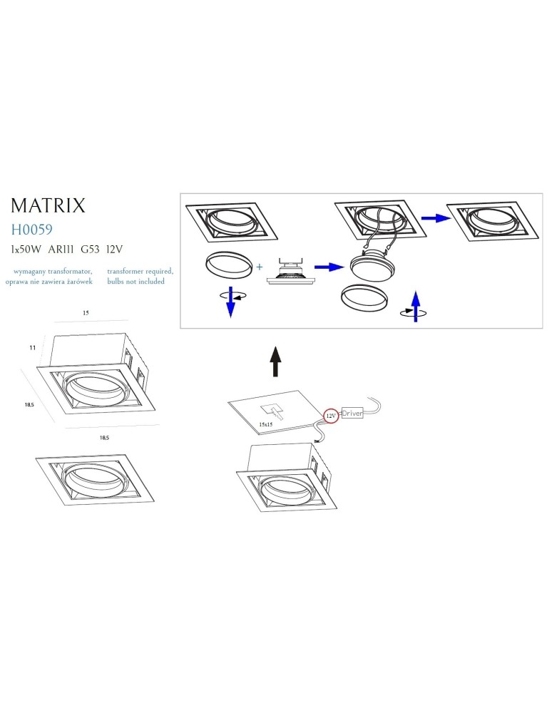 Lampy podtynkowe kwadratowe - Maxlight Oprawa Wpustowa Matrix I Biała Ar111 GU10 230V H0059 - product kolory-swiatla.pl 3