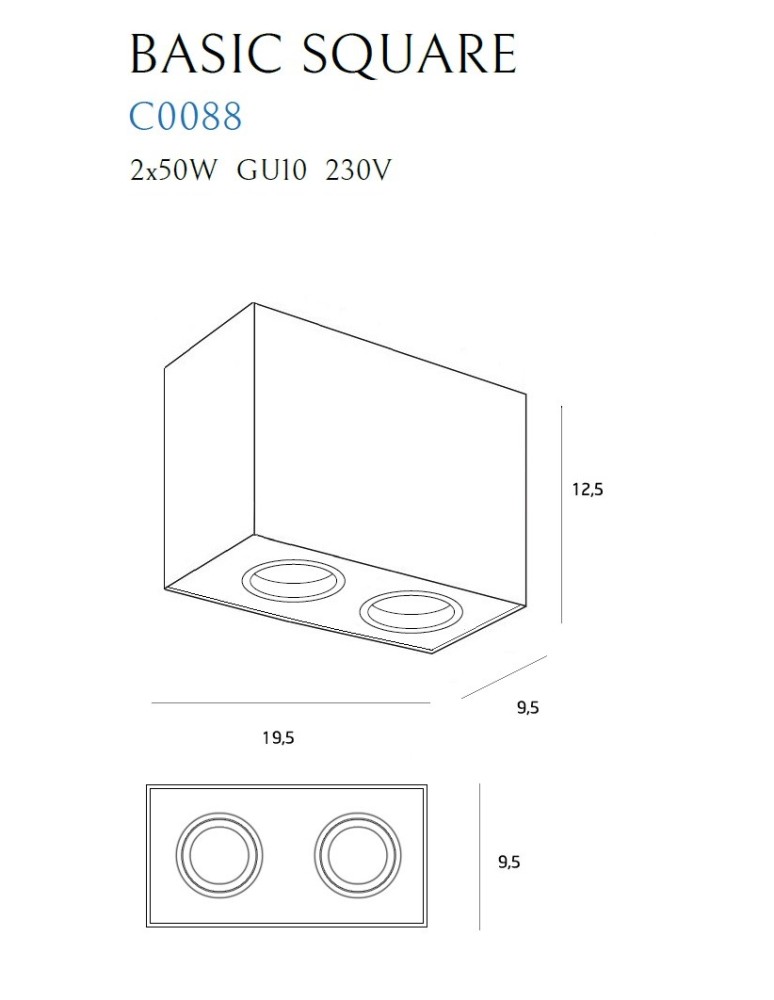 Maxlight Lampa Sufitowa Basic Square Biała Podwójna C0088
