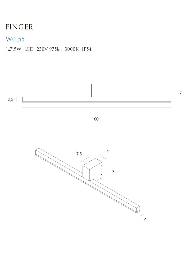 Kinkiety łazienkowe - Maxlight Kinkiet Finger 60 cm Biały IP54 W0155 - produkt kolory-swiatla.pl 4