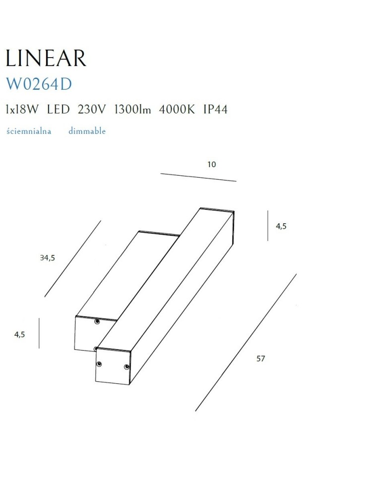 Maxlight Kinkiet Linear IP44 Black 18W 4000K Ściemnialny W0264