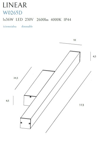 Maxlight Kinkiet Linear IP44 White 36W 4000K Ściemnialny W0265 - produkt 2