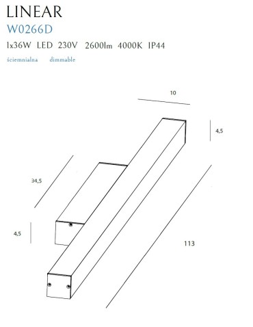Maxlight Kinkiet Linear IP44 Black 36W 4000K Ściemnialny W0266 - produkt 2