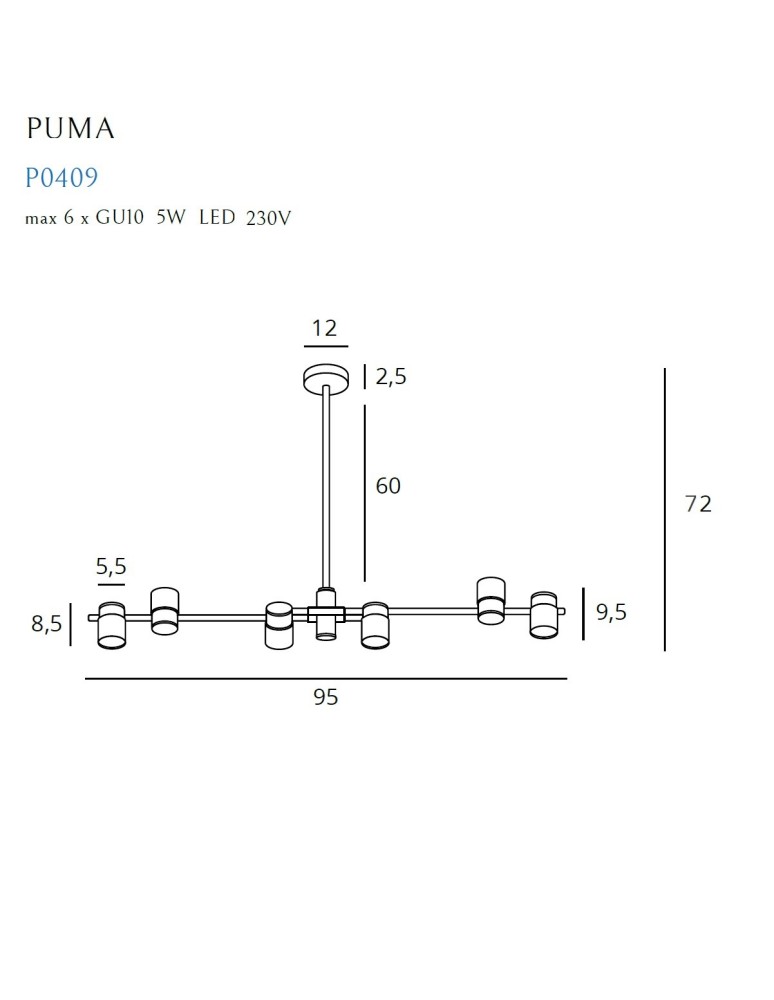 Maxlight Lampa Wisząca Puma 6 GU10 P0409
