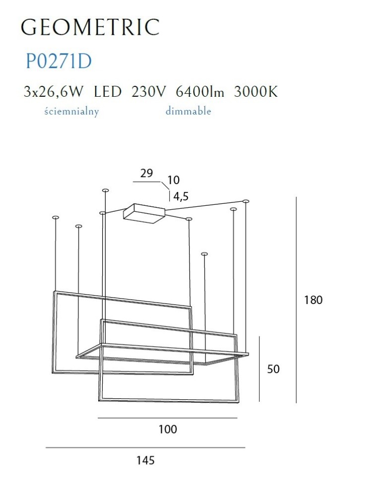 Maxlight Lampa Wisząca Geometric Czarna Ściemnialna P0271D