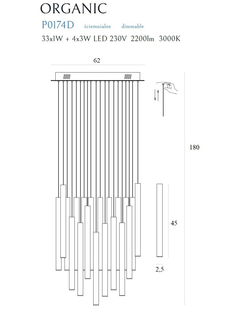 Lampy wiszące sople - Maxlight Lampa Wisząca Organic 33X1 Miedź Ściemnialna P0174D - produkt kolory-swiatla.pl 6