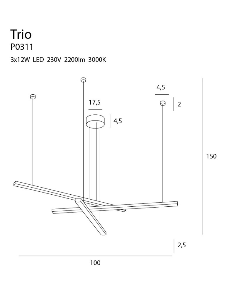 Maxlight Lampa Wisząca Trio 3 P0311