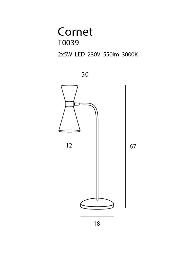 Maxlight Cornet LED 2x5W 550LM 3000K biurkowa czarny/złoty T0039