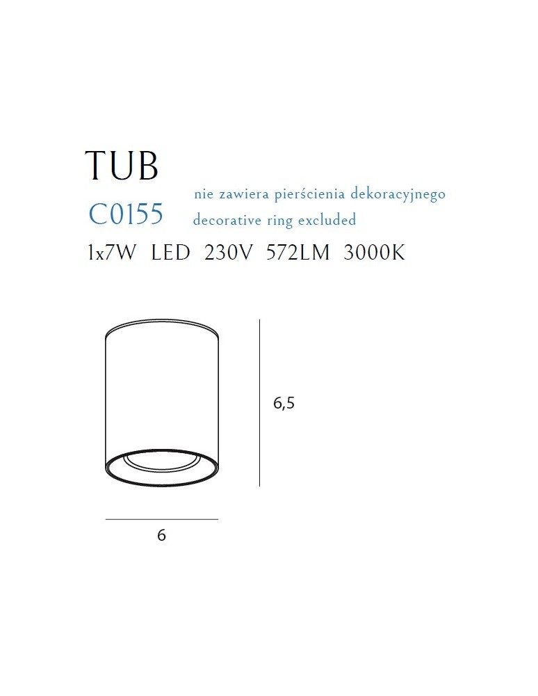 Maxlight Lampa Sufitowa Tub Okrągły Biały+ Pierścień Ozdobny Biały RC0155/C0156 White C0155