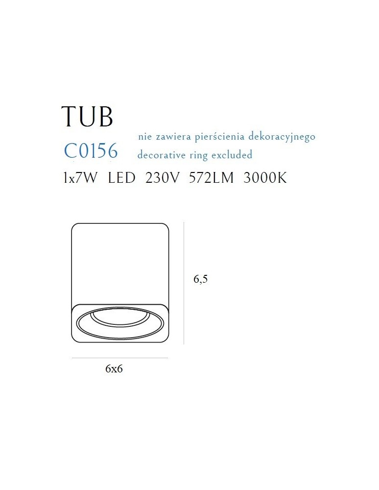 Maxlight Lampa Sufitowa Tub Kwadrat Biały+ Pierścień Ozdobny Biały RC0155/C0156 White C0156