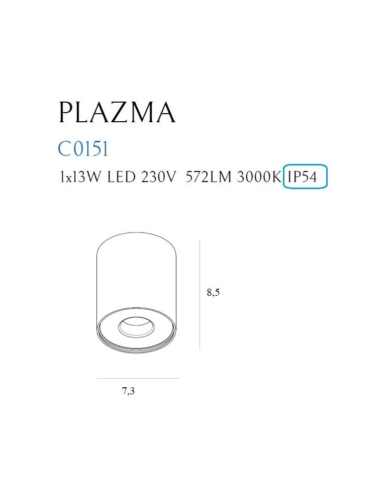 Maxlight Plazma Plafon Czarny IP54 C0151