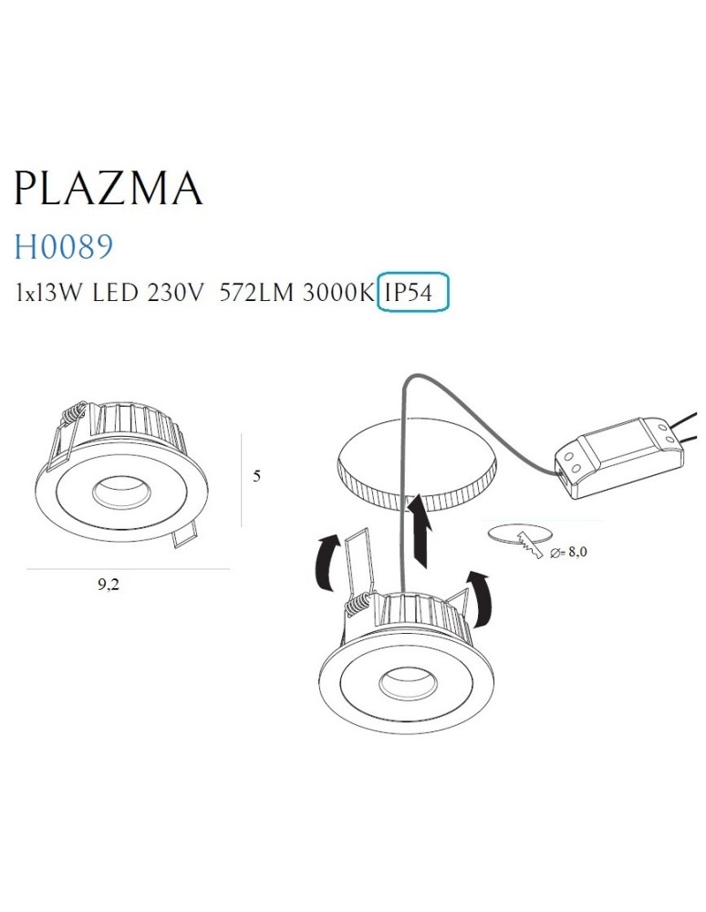 Maxlight Oprawa Wpustowa Plazma Biała IP54 H0089