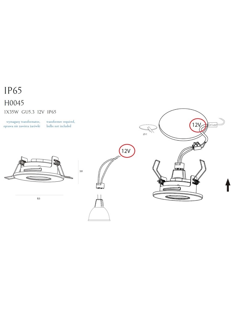 Lampy podtynkowe - oczka - Maxlight Oprawa Wpustowa Aqua IP65 Okrągła Chrom H0045 - product kolory-swiatla.pl 3