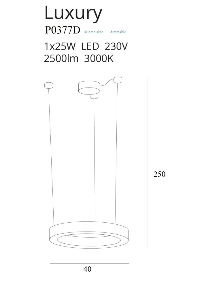 Maxlight Lampa Wisząca Luxury 40 cm Złota Ściemnialna P0377D