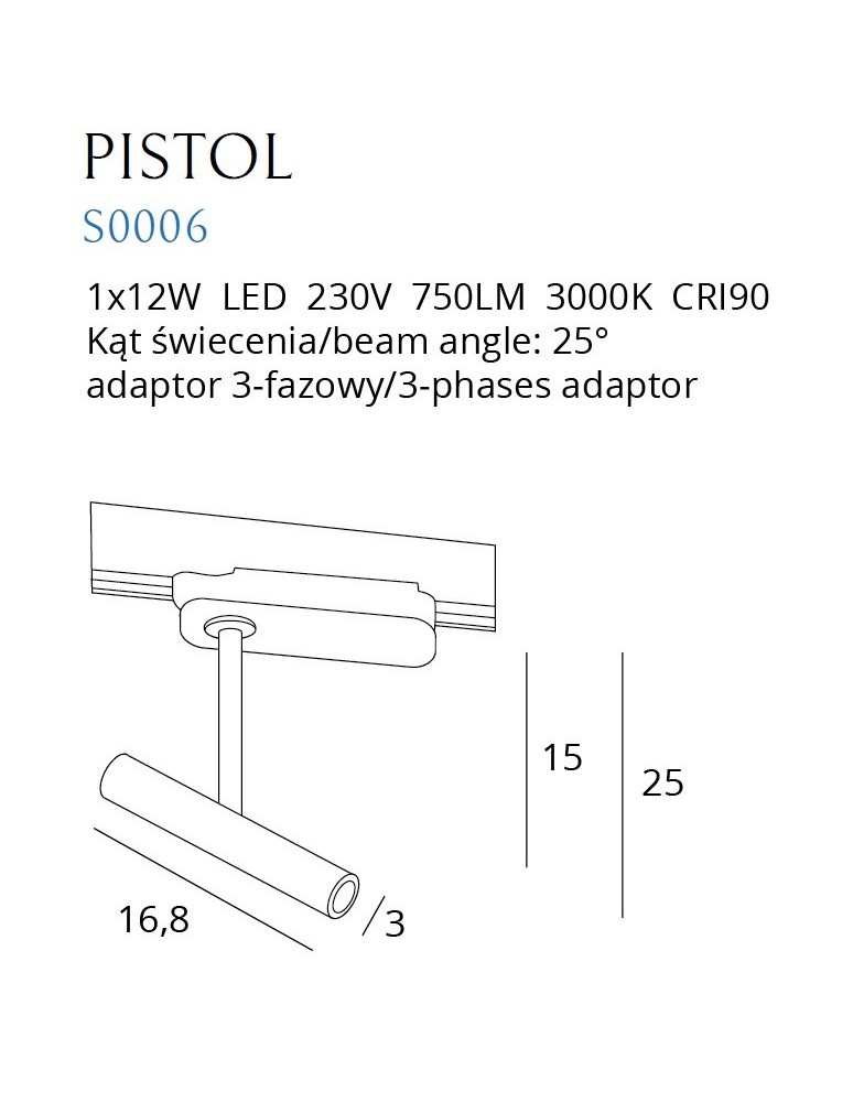 Lampy do szynoprzewodów 3 fazowych - Maxlight Lampa Do Szynoprzewodu Pistol Czarny 12W LED S0006 - produkt kolory-swiatla.pl 3