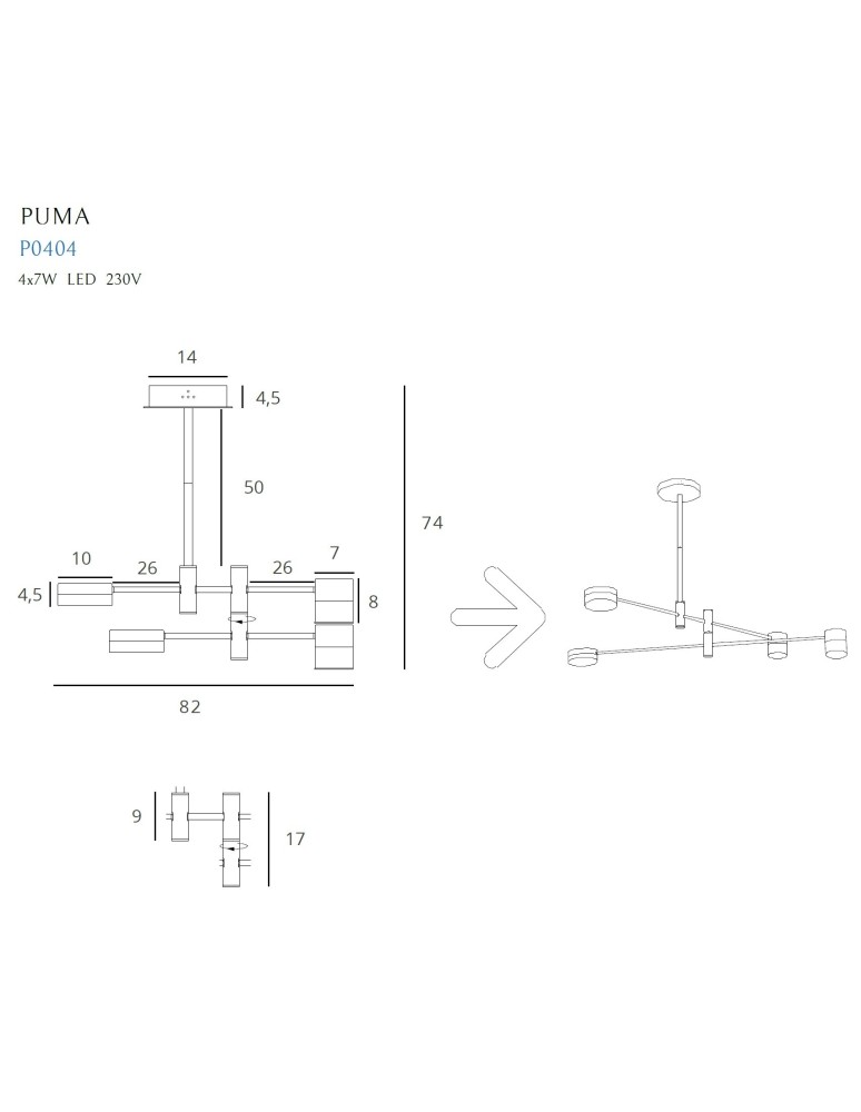 Maxlight Lampa Wisząca Puma LED 4X 7W Czarny/Złoty P0404
