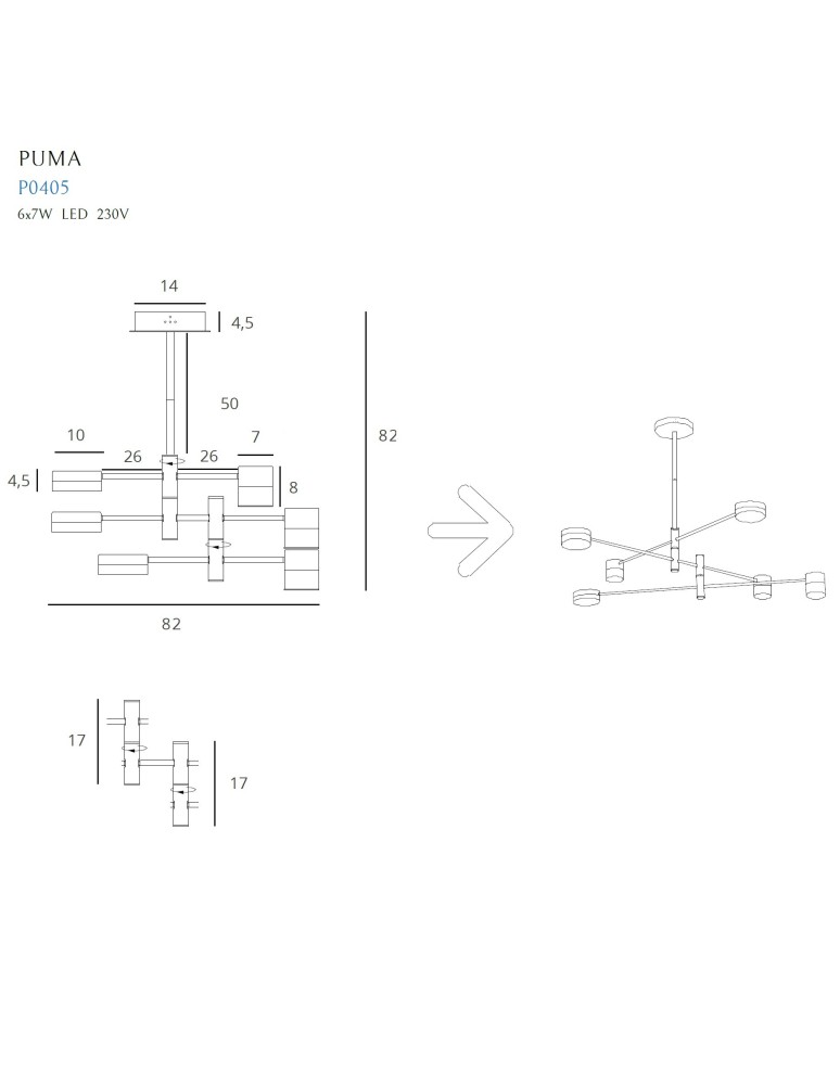 Maxlight Lampa Wisząca Puma LED 6X 7W Czarny/Złoty P0405