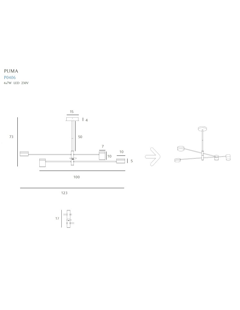 Maxlight Lampa Wisząca Puma LED 4X 7W Czarny/Drewno P0406