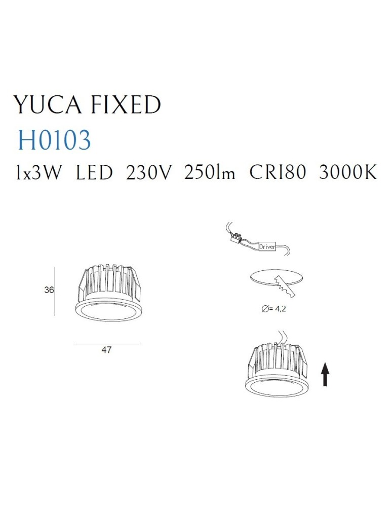 Maxlight Oprawa Wpustowa Max Yuca Fixed Black 3W H0103