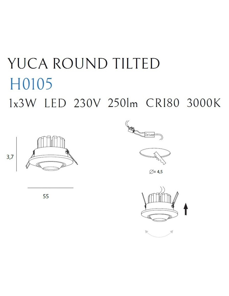 Maxlight Oprawa Wpustowa Max Yuca Round Tilted Black 3W H0105