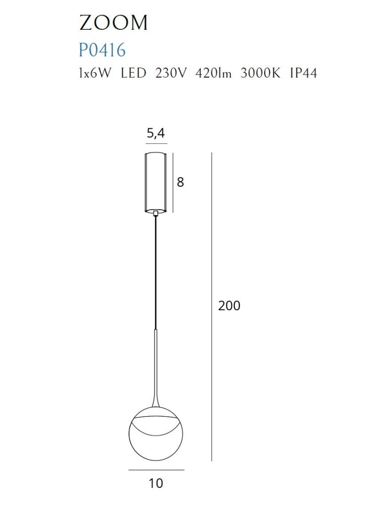 Maxlight Lampa Wisząca Zoom Czarna 6W LED P0416