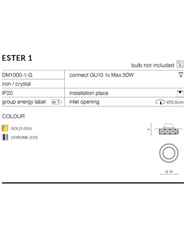 Azzardo ESTER 1 GOLD 1xGU10 Wpuszczana Złoty AZ1450 - produkt 2