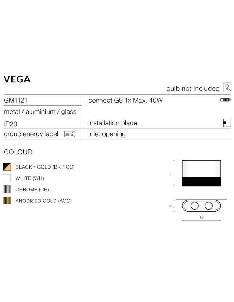 Kinkiety - Azzardo VEGA WHITE 1xG9 Ścienna Biały AZ1708 - product kolory-swiatla.pl 3