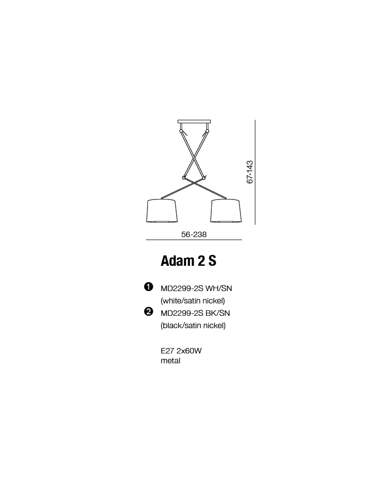 AZzardo ADAM 2 S PENDANT Biały Wisząca AZ1842+AZ2602(2x)