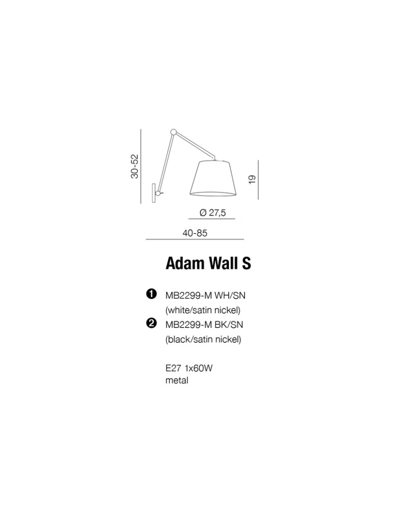 AZzardo ADAM WALL S Biały Kinkiet AZ1843+AZ2602