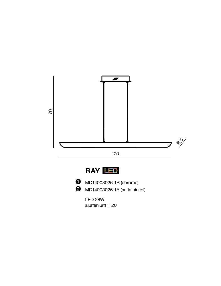 Lampy wiszące LED - Azzardo RAY CHROME 1xLED Wisząca Chrom AZ1695 - product kolory-swiatla.pl 2