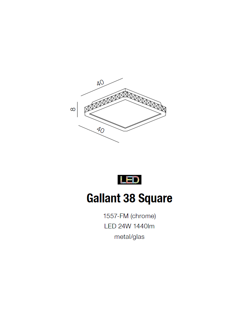Lampy sufitowe z kryształami - Azzardo GALLANT 38 SQUARE 1xLED Sufitowa Przeźroczysty/Biały AZ1594 - product kolory-swiatla.pl 3