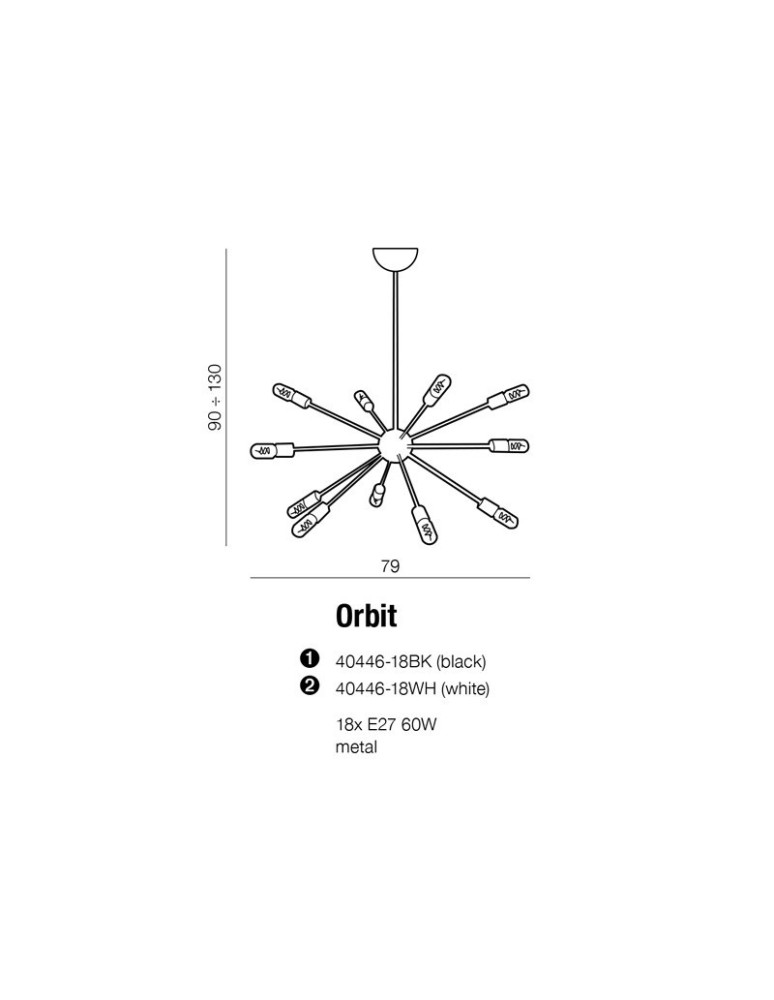 Azzardo ORBIT BLACK 18xE27 Wisząca Czarny AZ1657