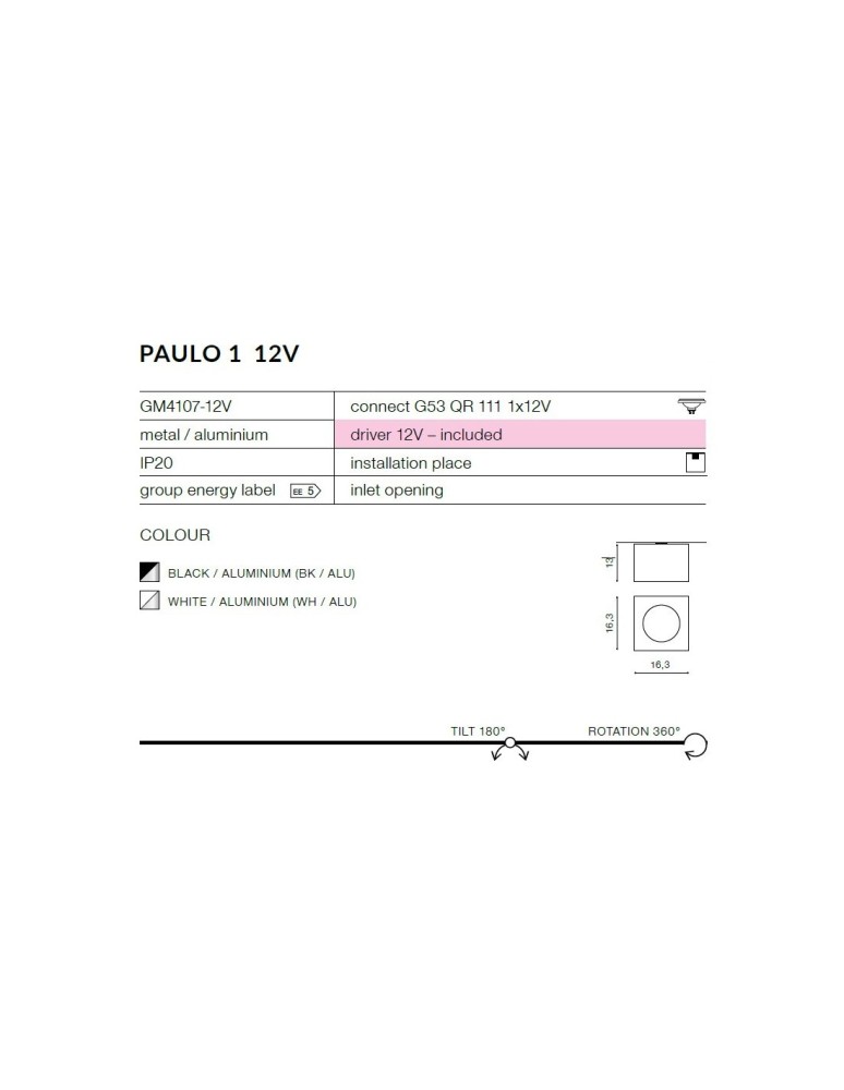Oprawy sufitowe na wymienne źródło światła - Azzardo PAULO 1 12V WHITE/WHITE 1xAR111 Natynkowa Biały AZ1790 - product kolory-swiatla.pl 2