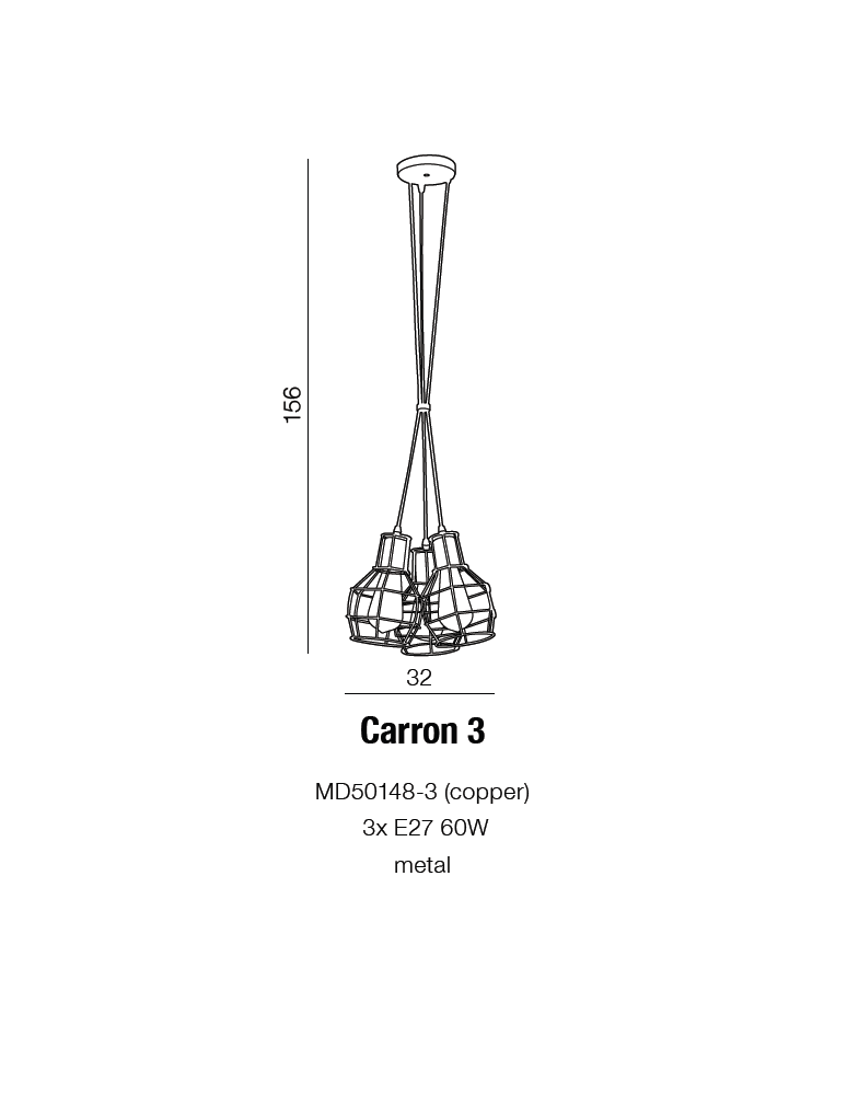 Lampy wiszące - Azzardo CARRON 3 COPPER 3xE27 Wisząca Miedź AZ1660 - produkt kolory-swiatla.pl 3