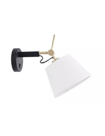 Azzardo ZYTA WALL XS BK/GO WHITE 1xE27 Ścienna z Włącznikiem Ruchoma Z Białym Abażurem Ramię Czarno Złote AZ4187