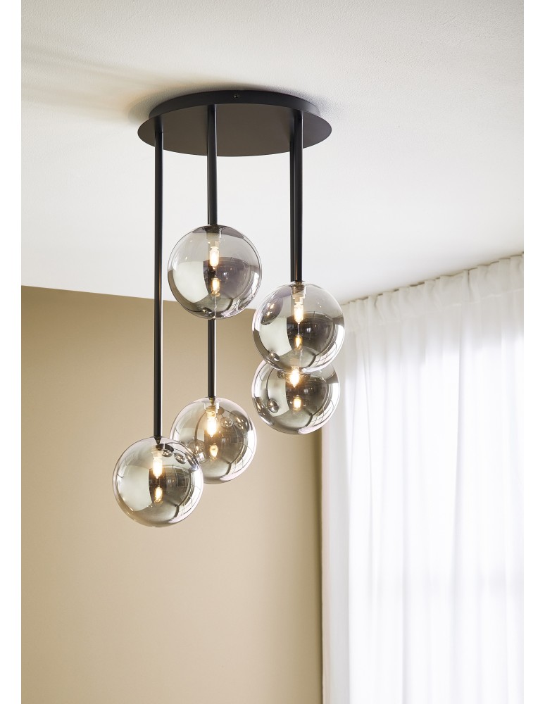 Lampy sufitowe w stylu skandynawskim - Markslojd UNIVERSE Sufitowa 5L Czarny/Przydymiony 108111 - product kolory-swiatla.pl 2