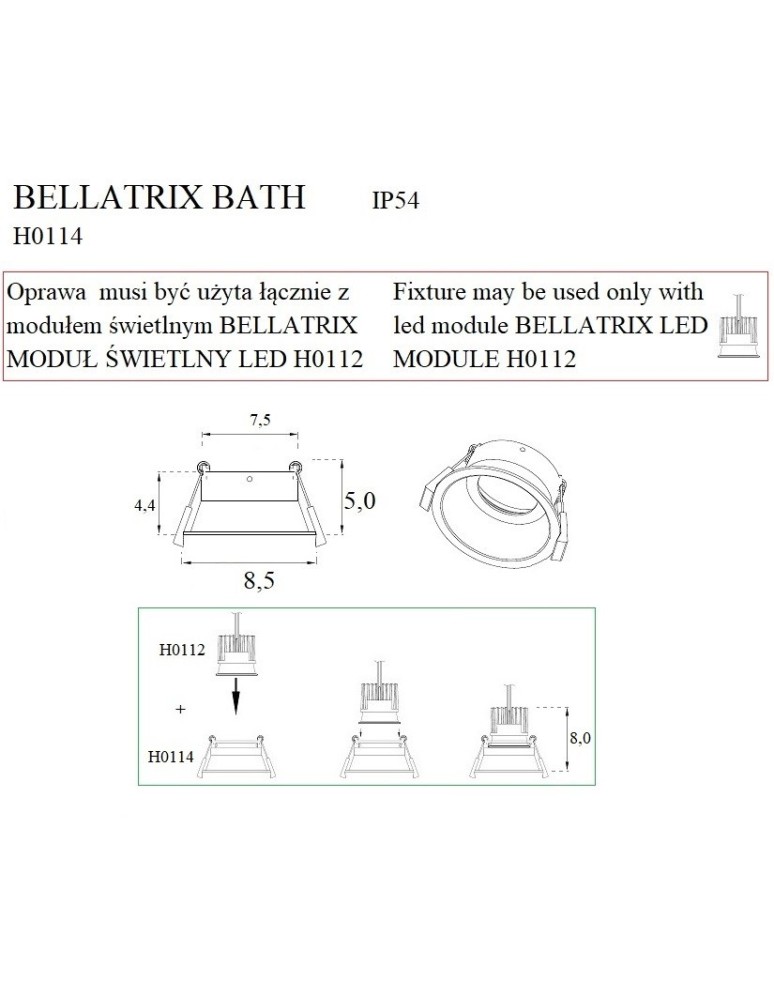 Maxlight Oprawa Wpustowa Bellatrix Bath Czarna IP54 - Bez Modułu Świetlnego LED H0112 H0114