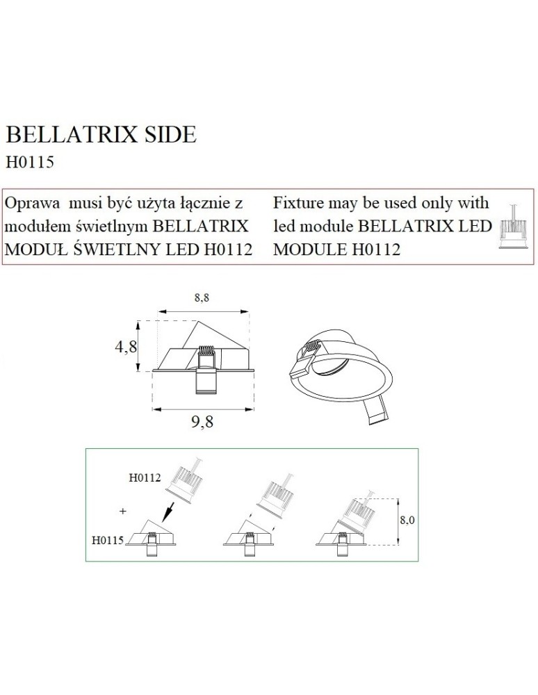 Maxlight Oprawa Wpustowa Bellatrix Side Biała - Bez Modułu Świetlnego LED H0112 H0115